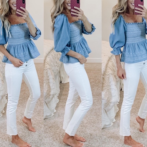 American Eagle Outfitters Tops - AE Smocked Embroidered Blouse